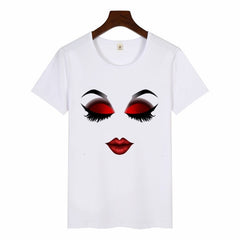 Women Face Makeup Red lip Prints Girls T Shirts