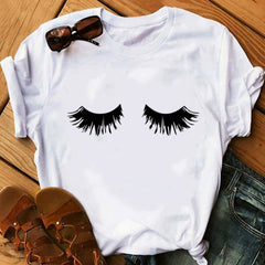 Women Face Makeup Red lip Prints Girls T Shirts