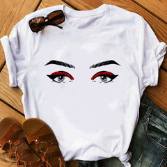 Women Face Makeup Red lip Prints Girls T Shirts