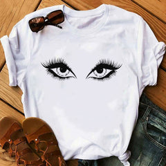 Women Face Makeup Red lip Prints Girls T Shirts