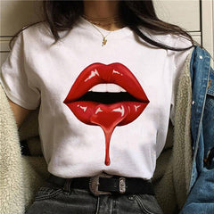 2020 Hot Harajuku Shiny red lips Graphic T Shirt for Women