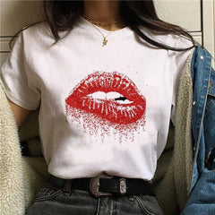 2020 Hot Harajuku Shiny red lips Graphic T Shirt for Women