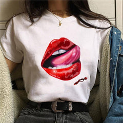 2020 Hot Harajuku Shiny red lips Graphic T Shirt for Women