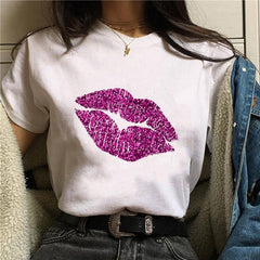 2020 Hot Harajuku Shiny red lips Graphic T Shirt for Women