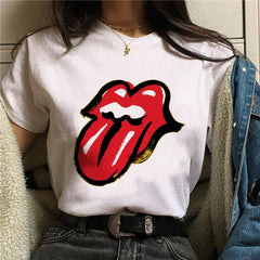 2020 Hot Harajuku Shiny red lips Graphic T Shirt for Women