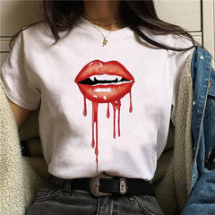 2020 Hot Harajuku Shiny red lips Graphic T Shirt for Women