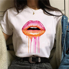 2020 Hot Harajuku Shiny red lips Graphic T Shirt for Women