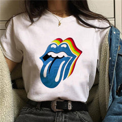 2020 Hot Harajuku Shiny red lips Graphic T Shirt for Women