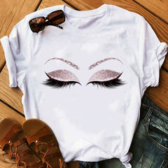 2020 Prints Eyelashes Tshirt  for Womens