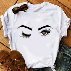 2020 Prints Eyelashes Tshirt  for Womens