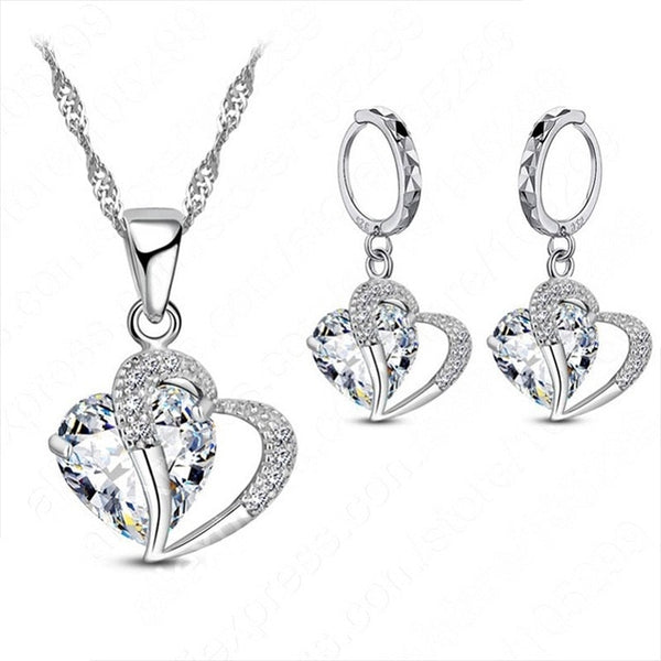 Luxury Women Sterling Silver Necklace and Earrings