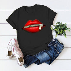 2020 Hot Harajuku Shiny red lips Graphic T Shirt for Women