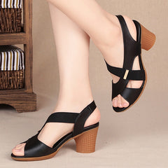 Summer Round Mid Heel Peep Toe  Sandal for  Women