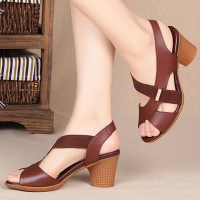 Summer Round Mid Heel Peep Toe  Sandal for  Women