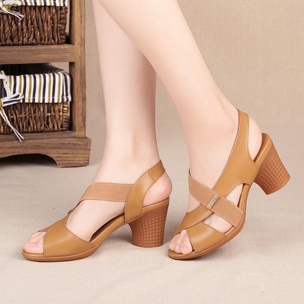 Summer Round Mid Heel Peep Toe  Sandal for  Women