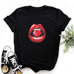 2020 Hot Harajuku Shiny red lips Graphic T Shirt for Women