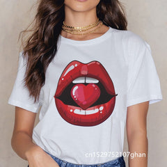 2020 Hot Harajuku Shiny red lips Graphic T Shirt for Women