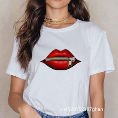 2020 Hot Harajuku Shiny red lips Graphic T Shirt for Women