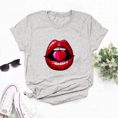 2020 Hot Harajuku Shiny red lips Graphic T Shirt for Women