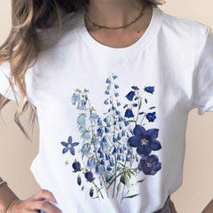 Women Flower Lady Fashion Short Sleeve Aesthetic Clothes