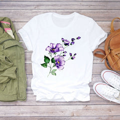 Women Flower Lady Fashion Short Sleeve Aesthetic Clothes