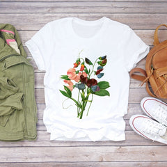 Women Flower Lady Fashion Short Sleeve Aesthetic Clothes