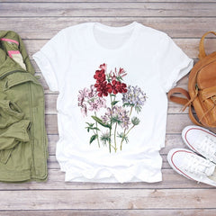 Women Flower Lady Fashion Short Sleeve Aesthetic Clothes